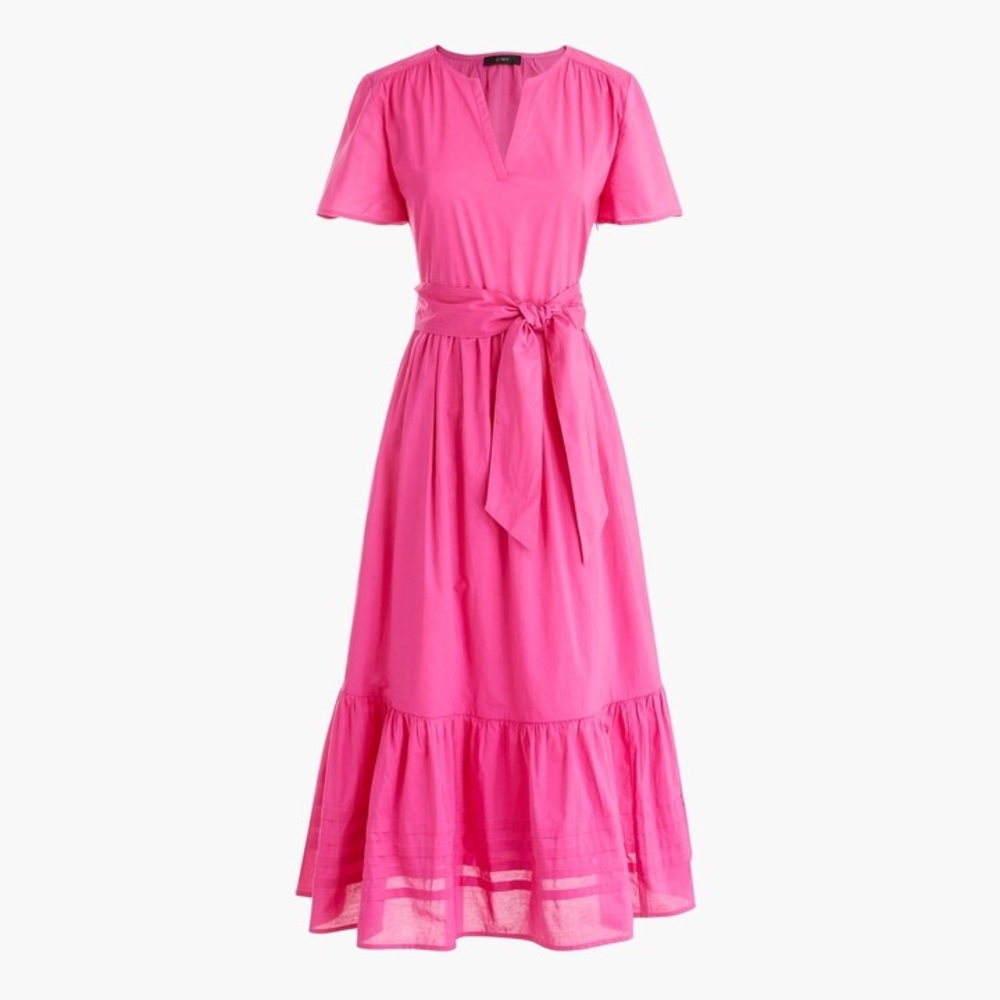 NWT J. Crew Cotton Tie Waist Tiered Midi Dress